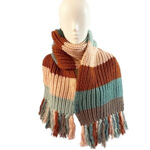 NWOT. Zara Long Multicolored Knit Scarf with Fringes.